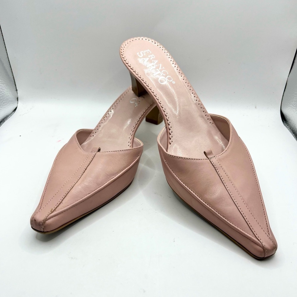 Franco Sarto Mules Pink Pointed Toe Block Heel Slip On Heels Leather Size 8